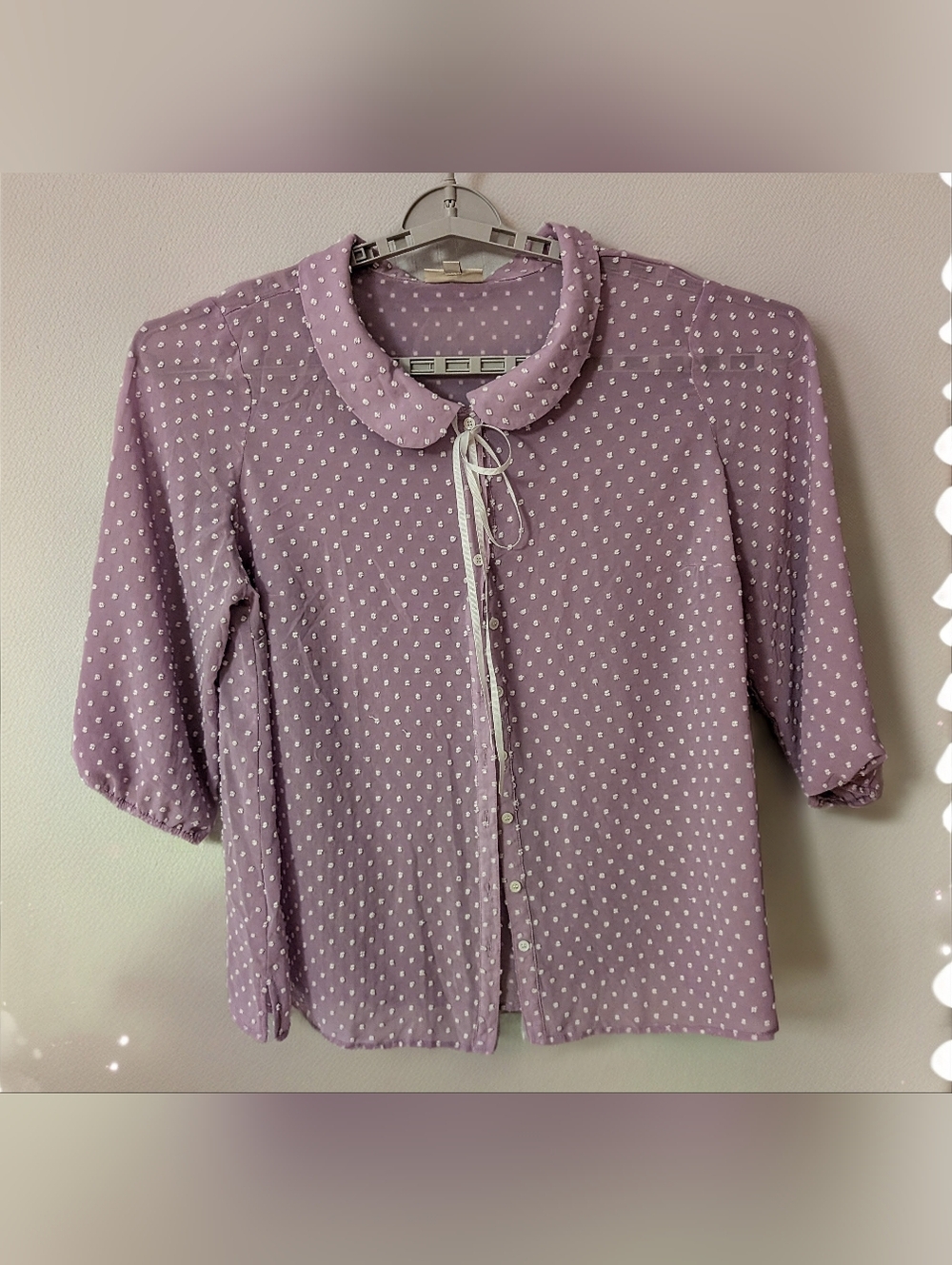 2X Modcloth Lavender Polka Dot Peter Pan Collar Blouse Retro 2010